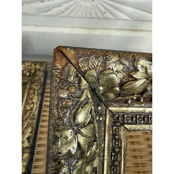 Antique Victorian Shabby Floral Gold Gesso Pair of Picture Frames - Picture 7 of 16